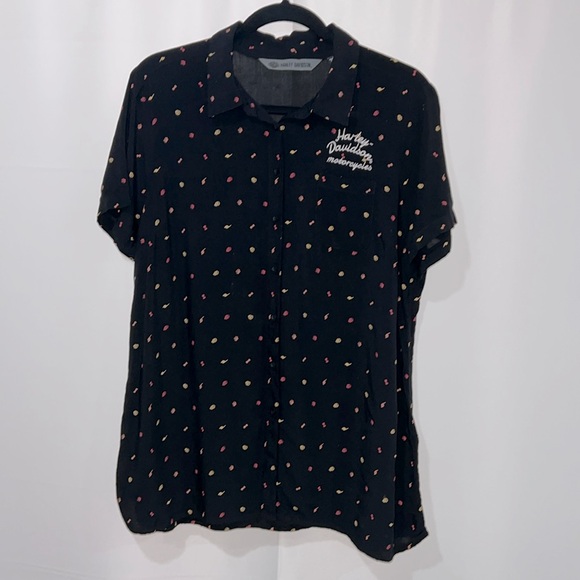 Harley-Davidson Tie Front print button down embroidered shirt blouse top 🏍️🦜 - Picture 4 of 10